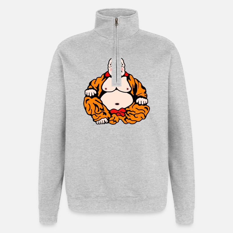 Humorvoller Buddha - Quarter-Zip-Sweatshirt - Grau meliert