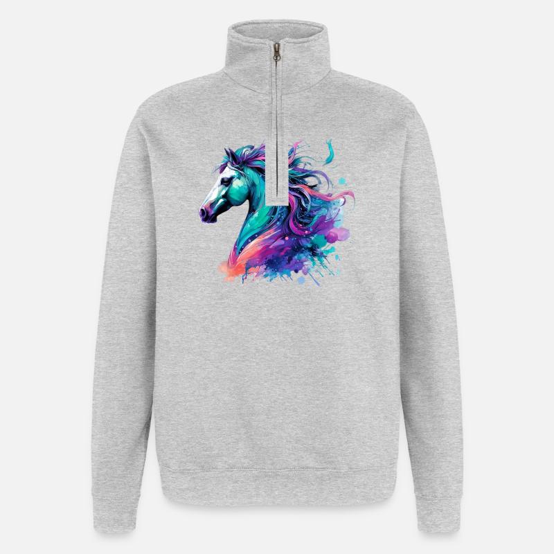 Cheval - Sweat à zip 1/4 - gris chiné