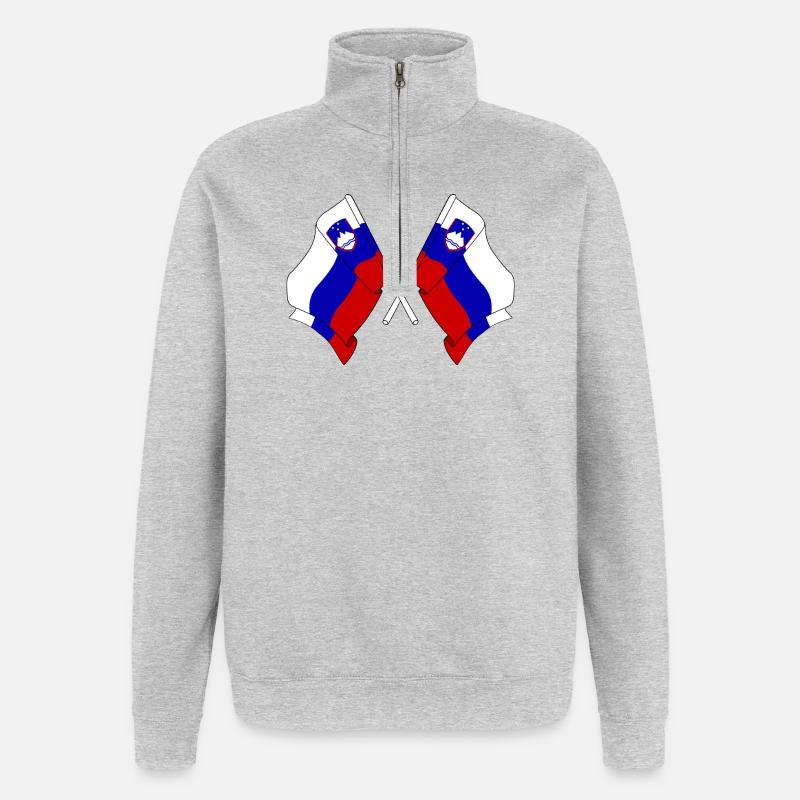 Deux drapeaux Slovénie - Sweat à zip 1/4 - gris chiné
