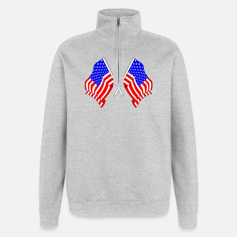 Deux drapeaux des États-Unis - Sweat à zip 1/4 - gris chiné