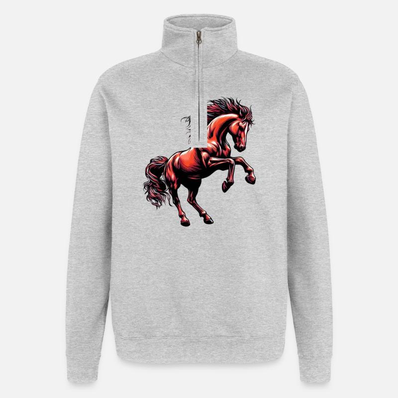 Pferd - Quarter-Zip-Sweatshirt - Grau meliert