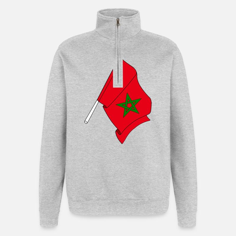 Drapeau du Maroc - Sweat à zip 1/4 - gris chiné