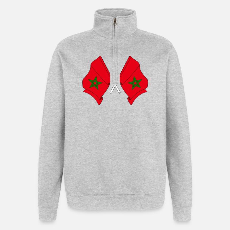 Deux drapeaux du Maroc croisés - Sweat à zip 1/4 - gris chiné