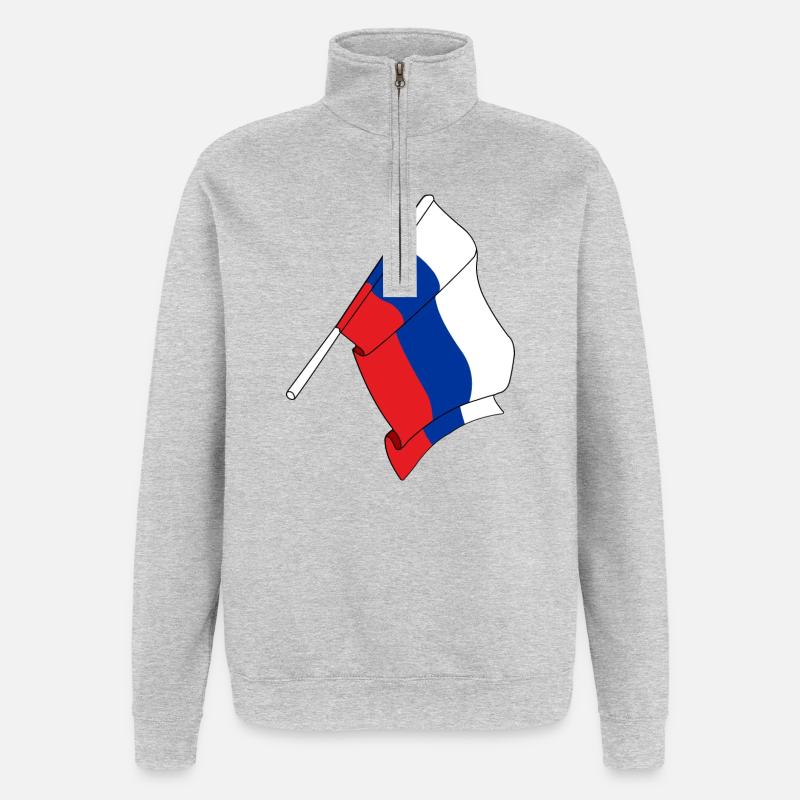 Drapeau Russie - Sweat à zip 1/4 - gris chiné