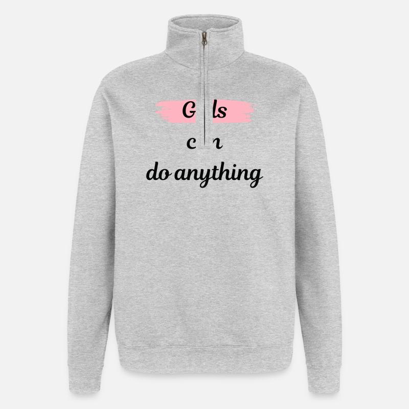 Mädchen können alles schaffen - Quarter-Zip-Sweatshirt - Grau meliert