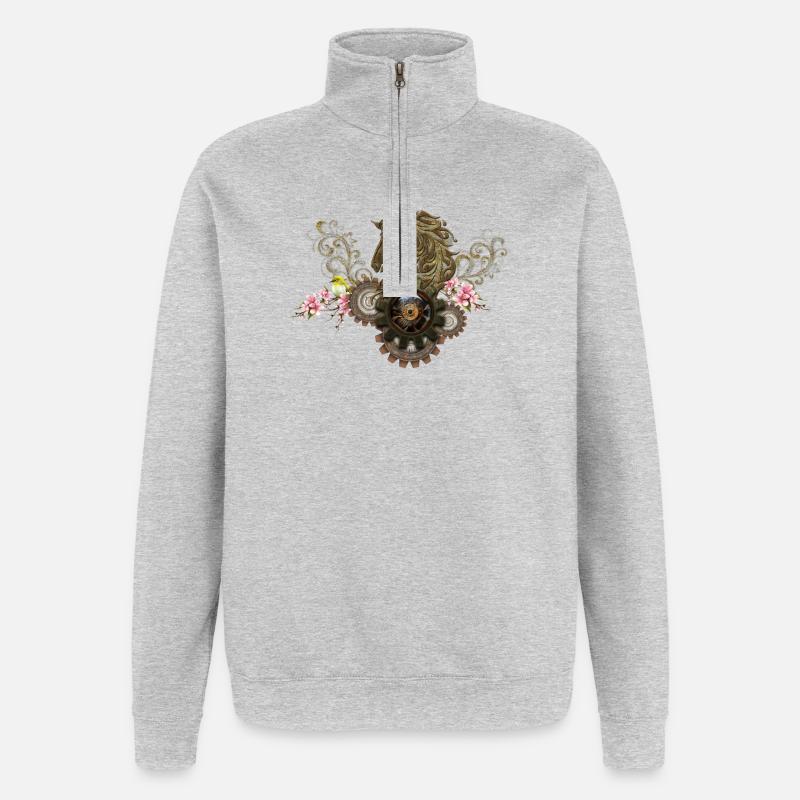 Dieses einzigartige Steampunk-Pferd mit Blumen - Quarter-Zip-Sweatshirt - Grau meliert