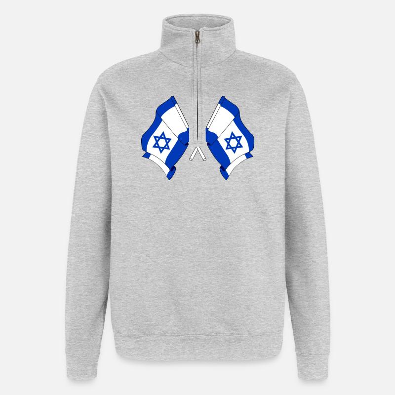 Deux drapeaux d’Israël croisés - Sweat à zip 1/4 - gris chiné