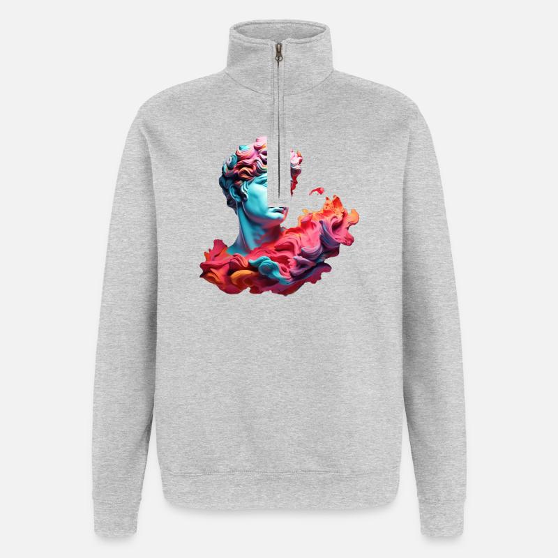 Neon Psychedelic Bust - Quarter-Zip Sweatshirt - heather grey