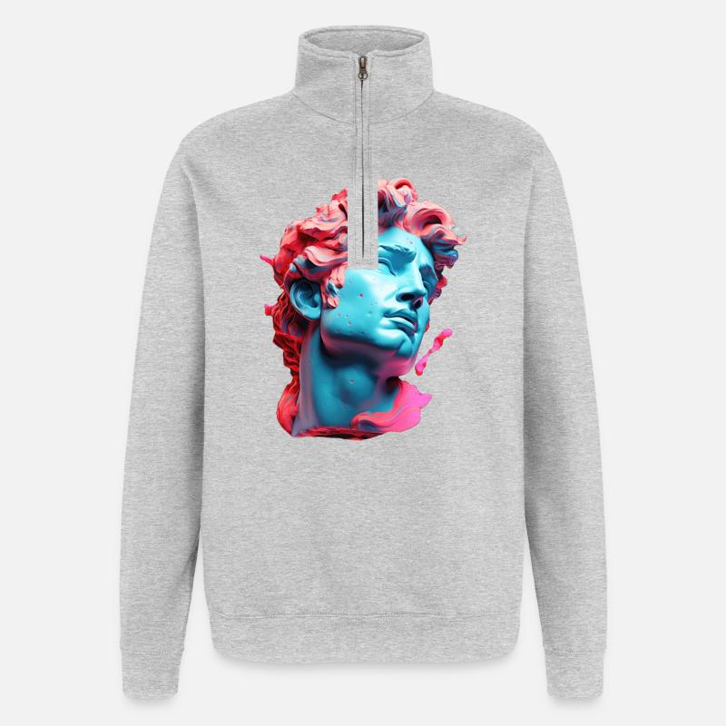 Neonmarmor-Kopf-Antlitz - Quarter-Zip-Sweatshirt - Grau meliert