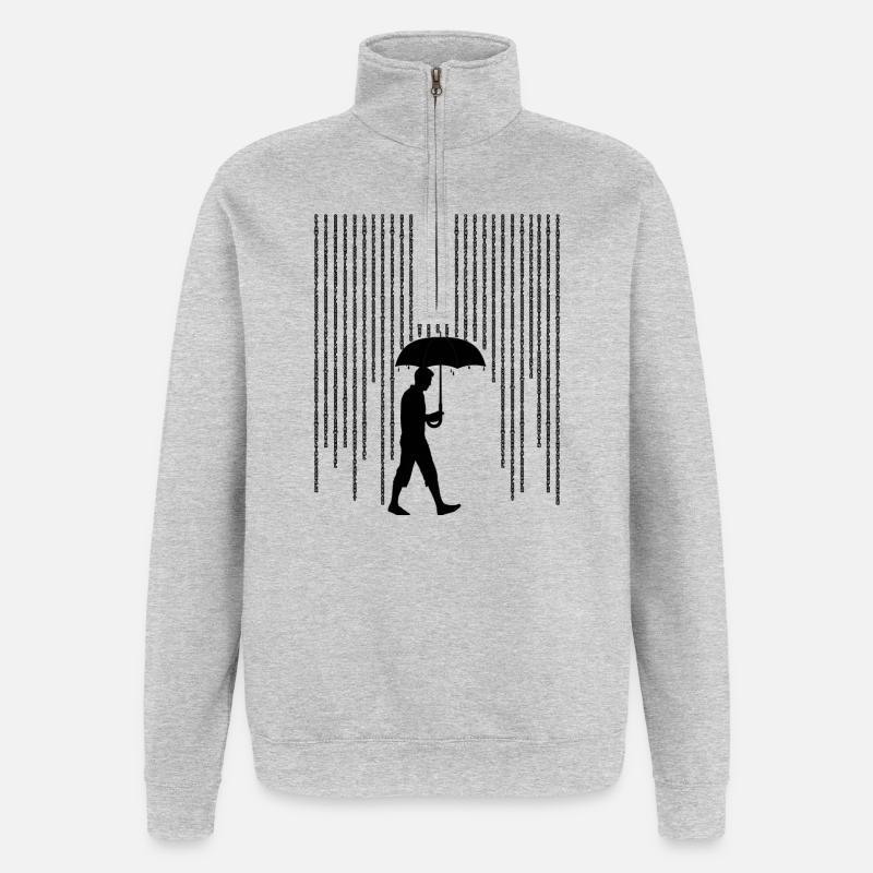 Silhouette Mann mit Regenschirm - Quarter-Zip-Sweatshirt - Grau meliert