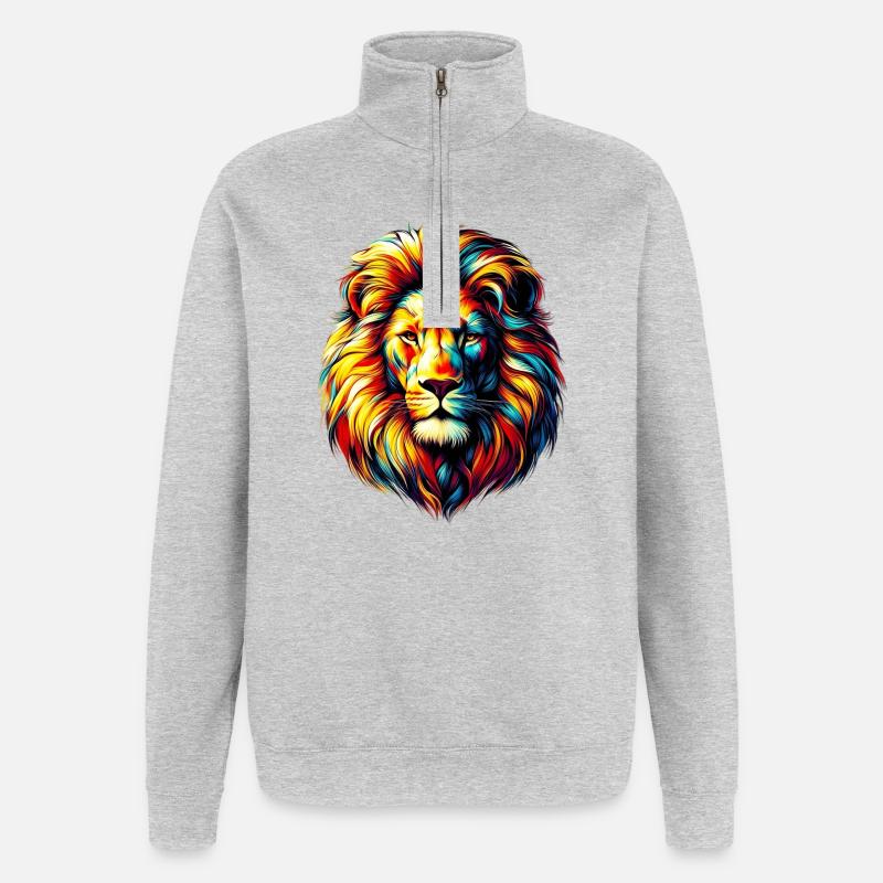 Löwe - Quarter-Zip-Sweatshirt - Grau meliert
