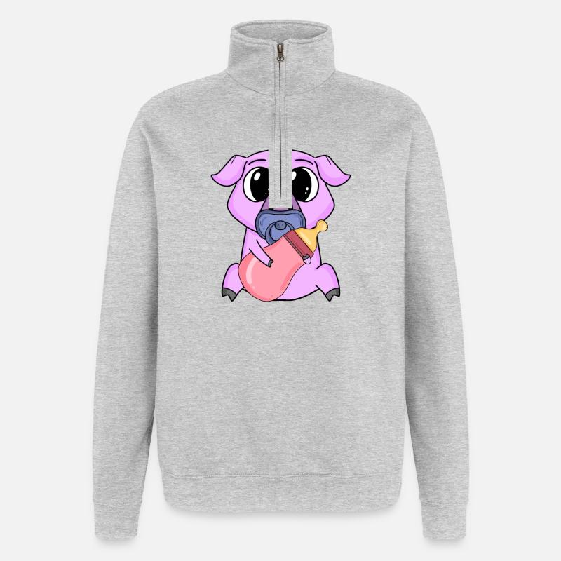 Bébé Cochon Animal - Sweat à zip 1/4 - gris chiné