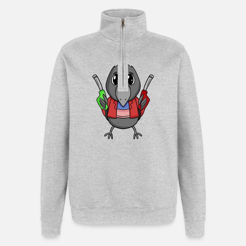 Pompiste à la station-service Crow - Sweat à zip 1/4 - gris chiné