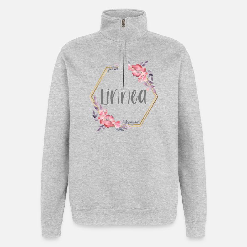 Linnea fille nom cadeau de bébé - Sweat à zip 1/4 - gris chiné