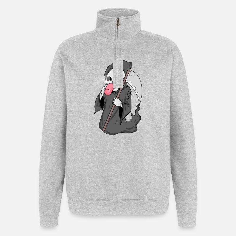 Grim Reaper with coffee - Quarter-Zip Sweatshirt - heather grey