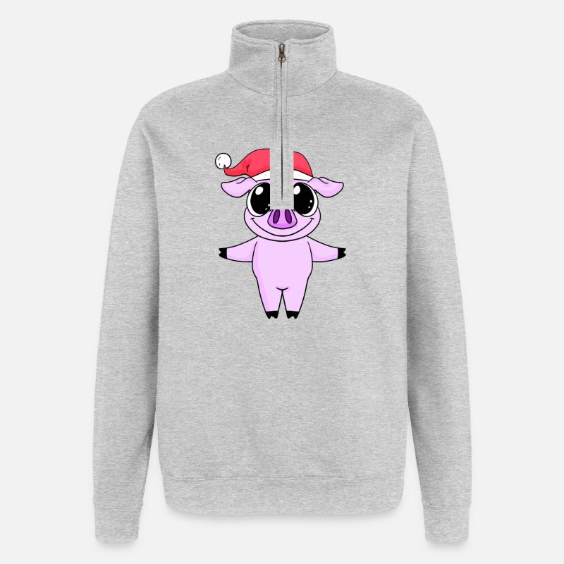 Cochon Noël - Sweat à zip 1/4 - gris chiné