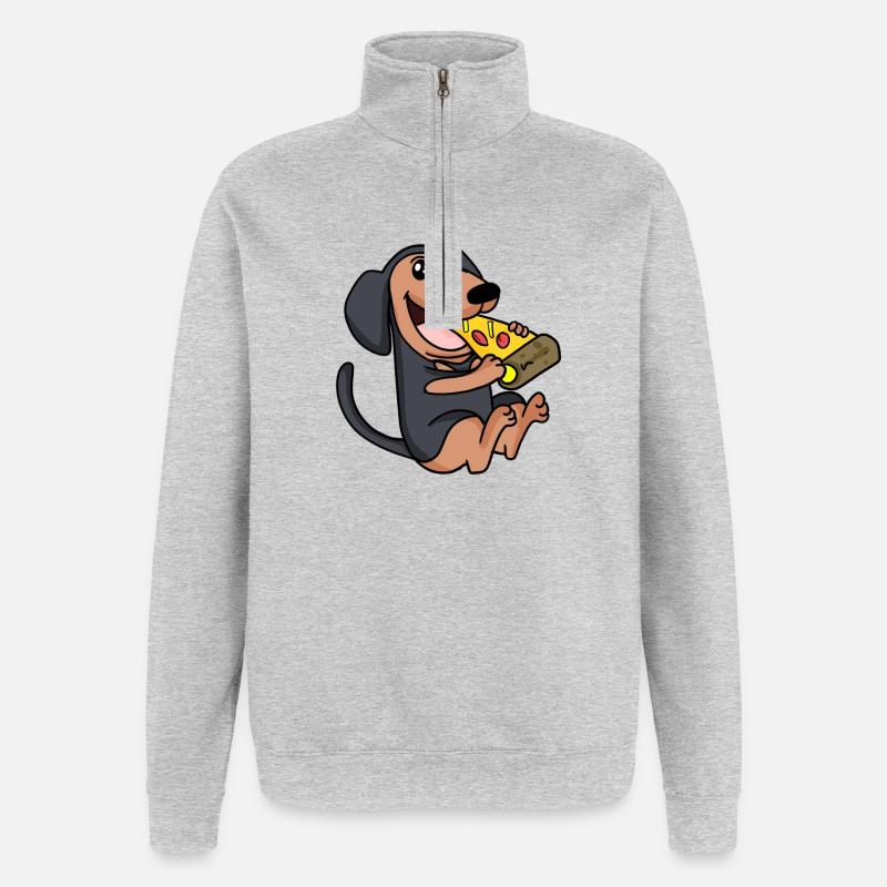 Coonhound Hund Pizza - Quarter-Zip-Sweatshirt - Grau meliert