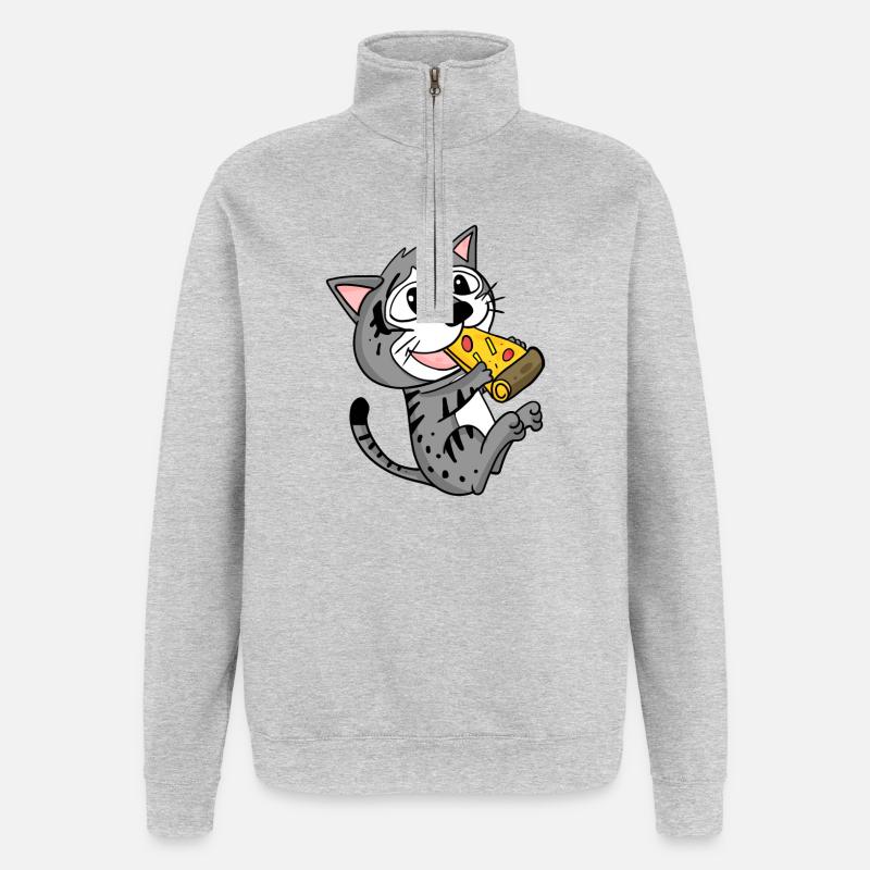 Cat Pizza - Quarter-Zip Sweatshirt - heather grey