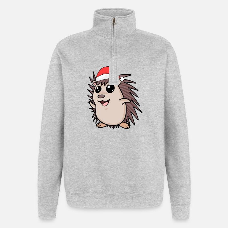 Hérisson Noël - Sweat à zip 1/4 - gris chiné
