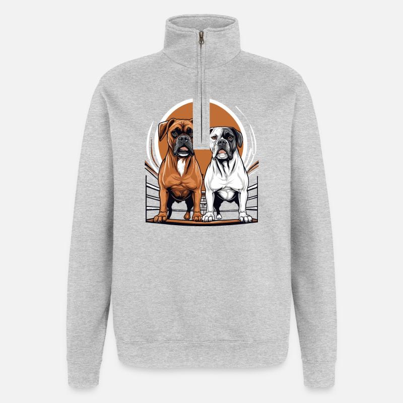 Boxer Hunde - Quarter-Zip-Sweatshirt - Grau meliert