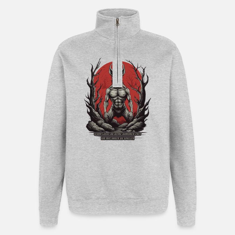 Höllen Dämon - Quarter-Zip-Sweatshirt - Grau meliert