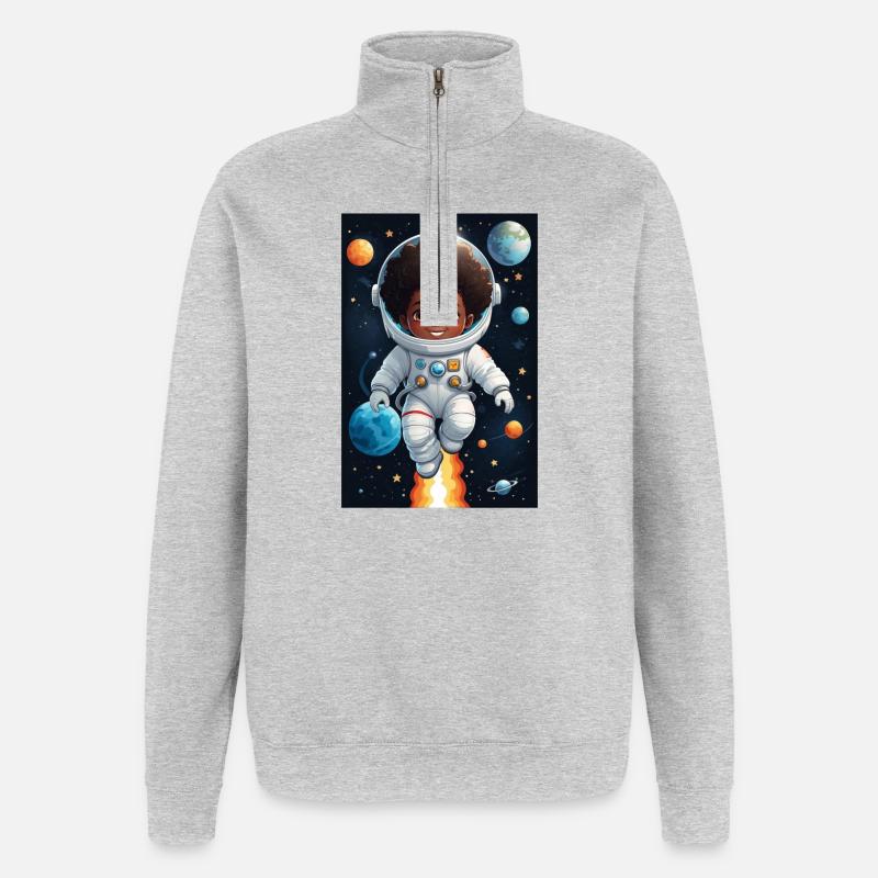Visage d’enfant aventurier de l’espace - Sweat à zip 1/4 - gris chiné