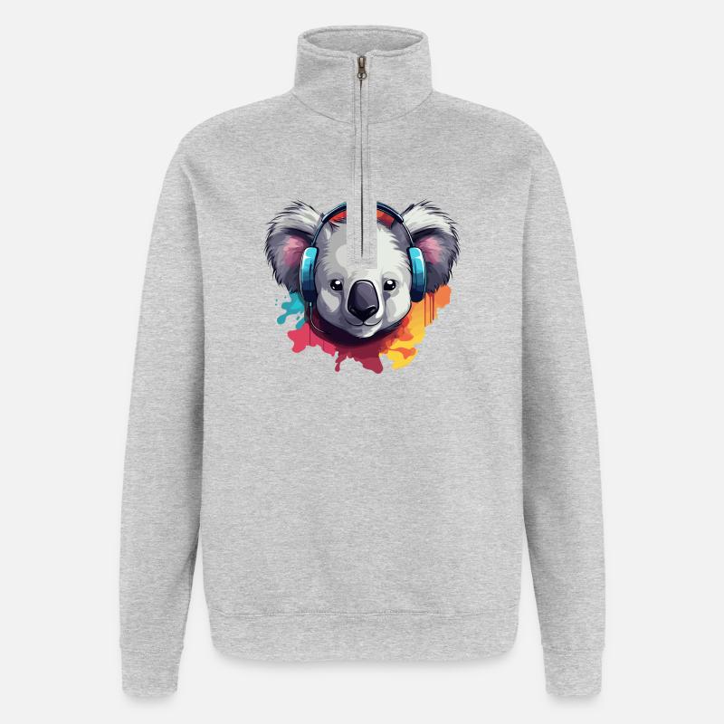 Koala mit Kopfhörer Koalabären - Quarter-Zip-Sweatshirt - Grau meliert