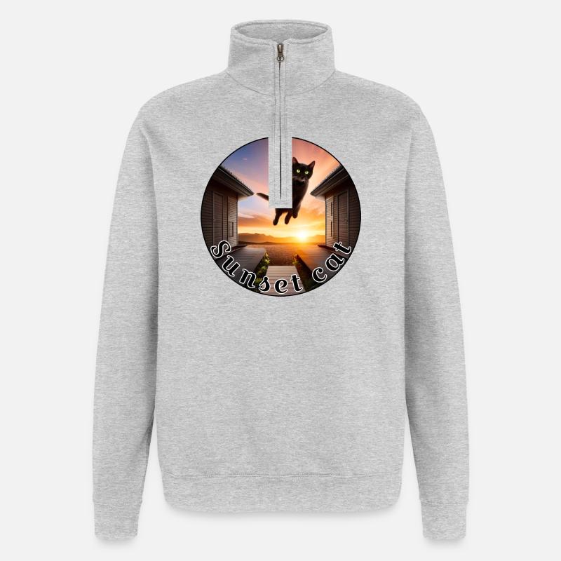 Coucher de soleil chat 2 - Sweat à zip 1/4 - gris chiné
