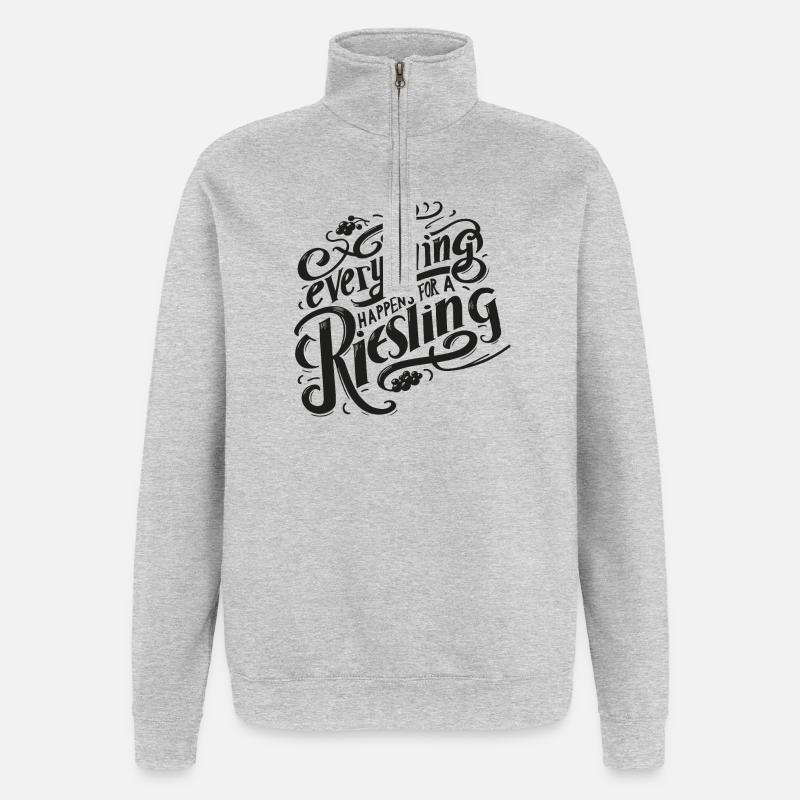 everything happens for a riesling! - Quarter-Zip-Sweatshirt - Grau meliert