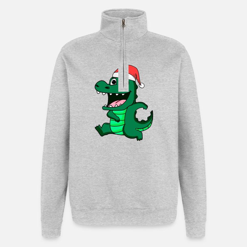 Crocodile Noël - Sweat à zip 1/4 - gris chiné