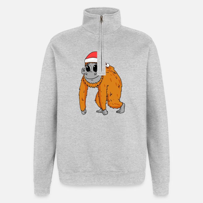 Monkey Christmas - Quarter-Zip Sweatshirt - heather grey