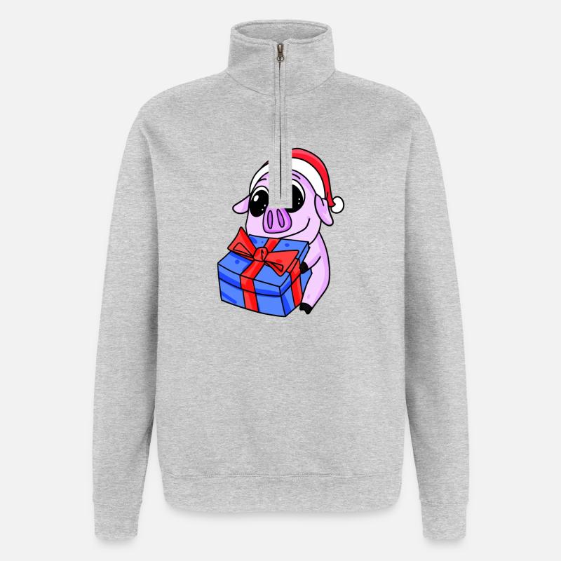 Cochon Noël - Sweat à zip 1/4 - gris chiné