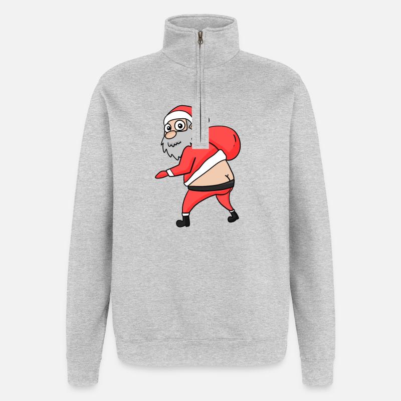 Weihnachtsmann Hintern Lustig - Quarter-Zip-Sweatshirt - Grau meliert
