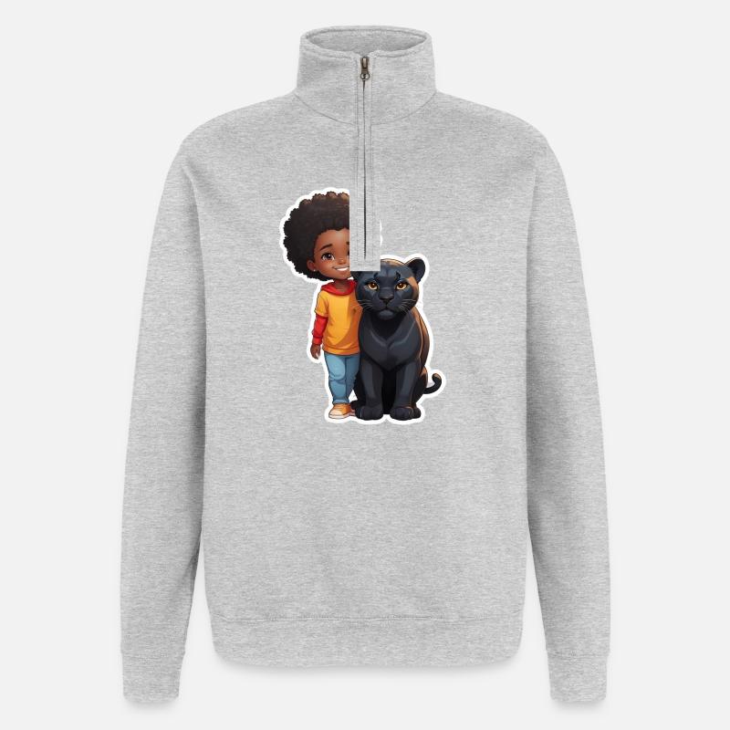 Kinderfreundliche Tierfreundschaft Illustration - Quarter-Zip-Sweatshirt - Grau meliert