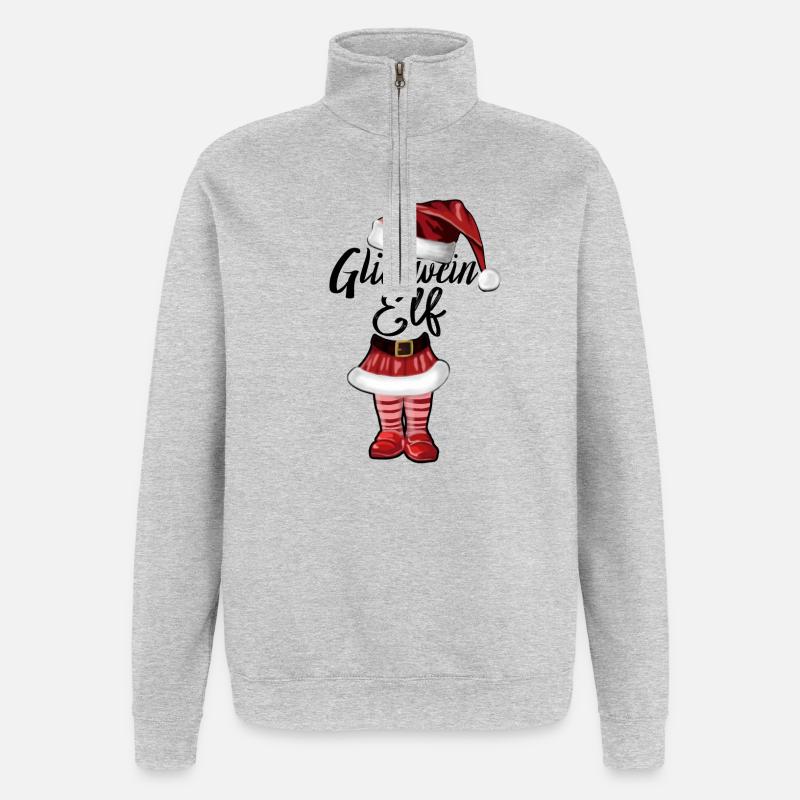 Lutin de vin chaud de Noël - Sweat à zip 1/4 - gris chiné
