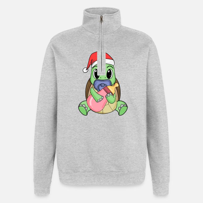 Tortue bébé Noël - Sweat à zip 1/4 - gris chiné