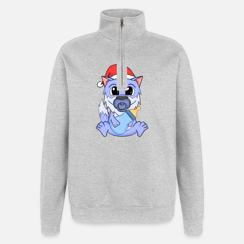 Bébé loup Noël - Sweat à zip 1/4 - gris chiné