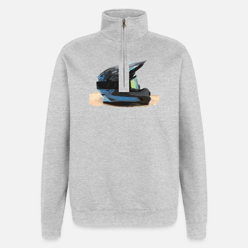 Motocross Helm - Quarter-Zip-Sweatshirt - Grau meliert