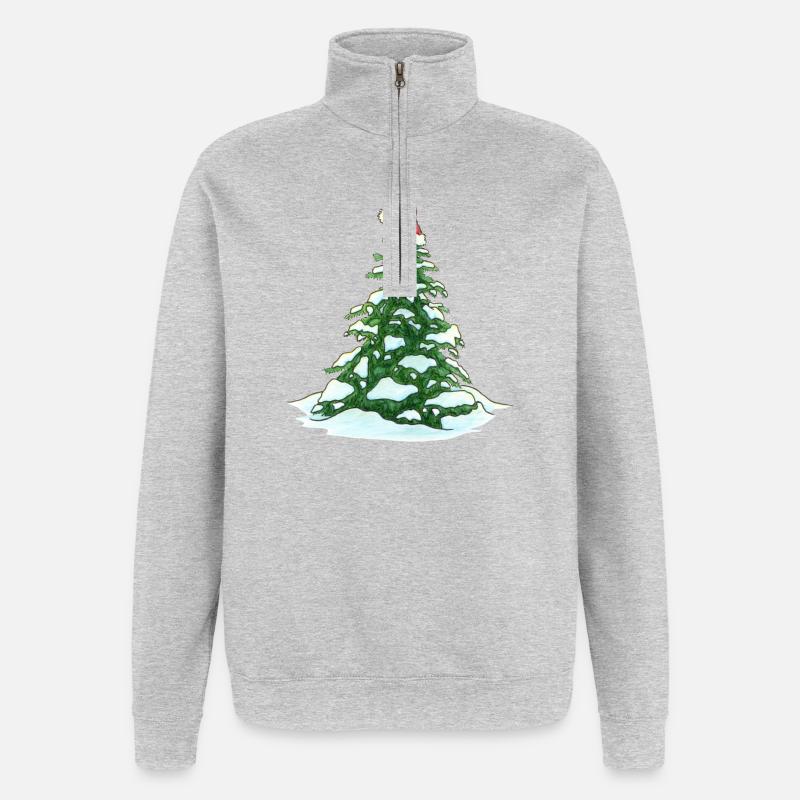 Christmas Tree with Christmas Hat - Quarter-Zip Sweatshirt - heather grey