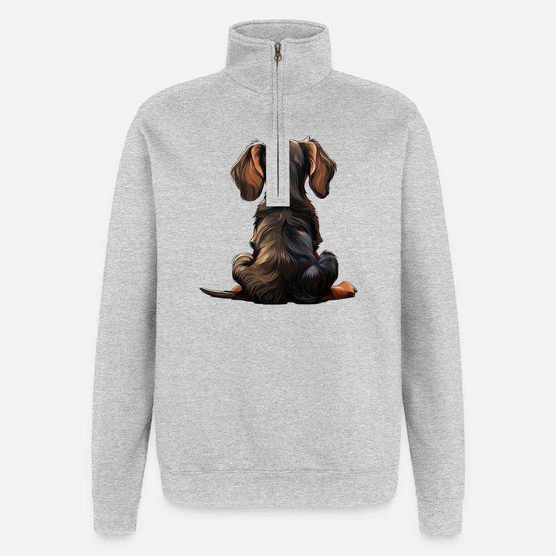 Dackel - Quarter-Zip-Sweatshirt - Grau meliert