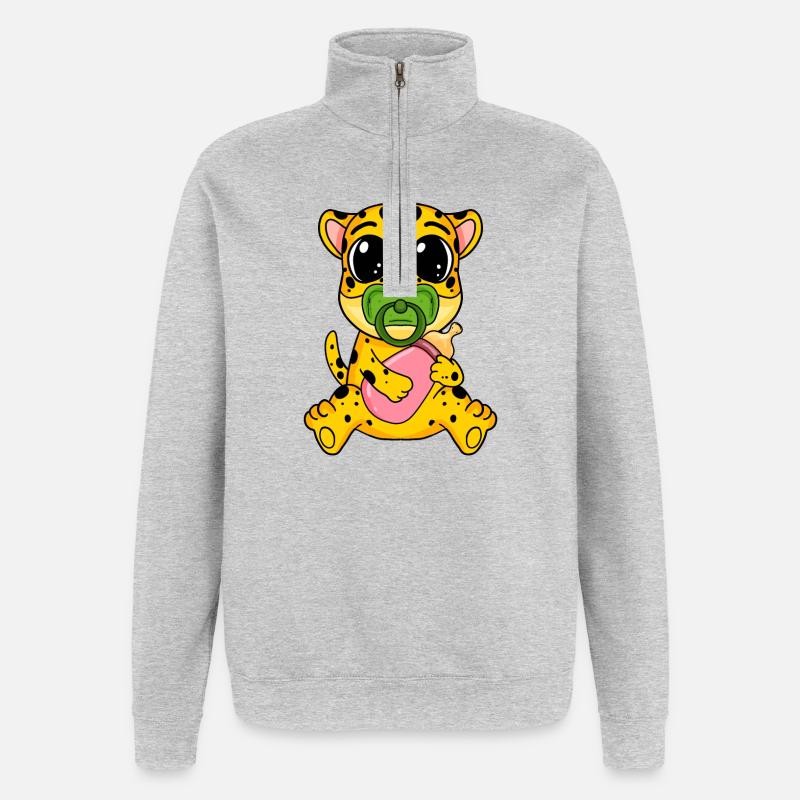 Motif de bébé guépard - Sweat à zip 1/4 - gris chiné
