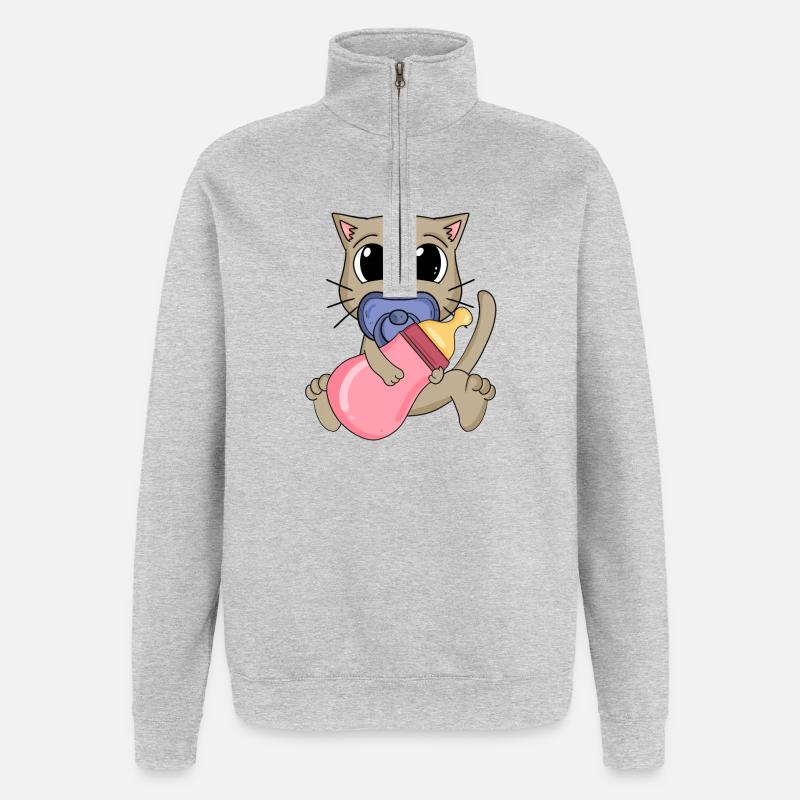 Motif de bébé chat - Sweat à zip 1/4 - gris chiné