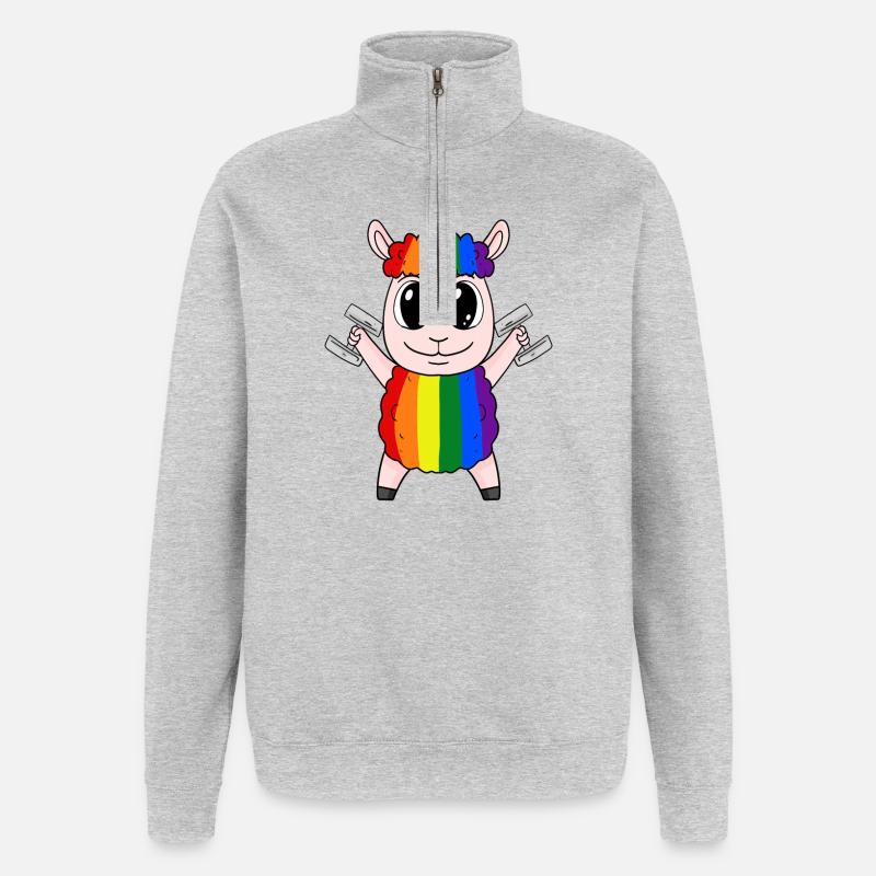 Rainbow sheep with dumbbells - Quarter-Zip Sweatshirt - heather grey