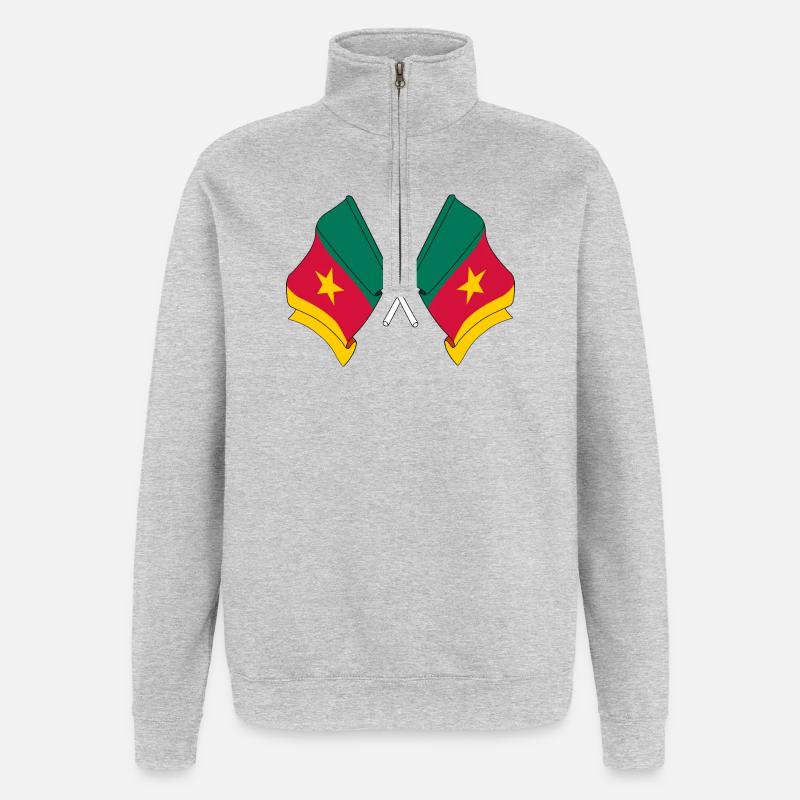 Deux drapeaux Cameroun - Sweat à zip 1/4 - gris chiné