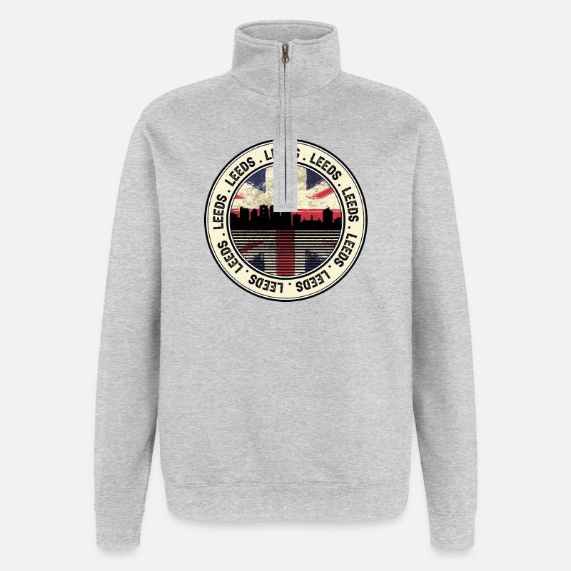 Leeds Skyline Gewerkschaftsabzeichen - Quarter-Zip-Sweatshirt - Grau meliert