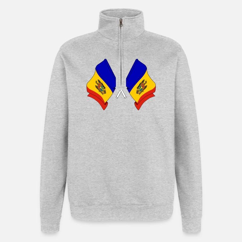 Deux drapeaux Moldavie - Sweat à zip 1/4 - gris chiné