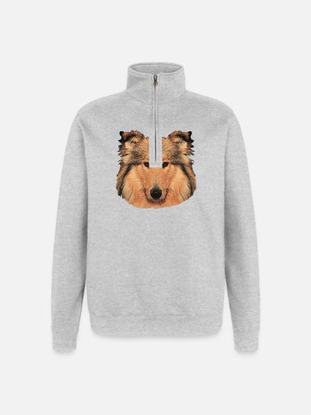 hunde tees mädchen, langhaar collie - Quarter-Zip-Sweatshirt - Grau meliert