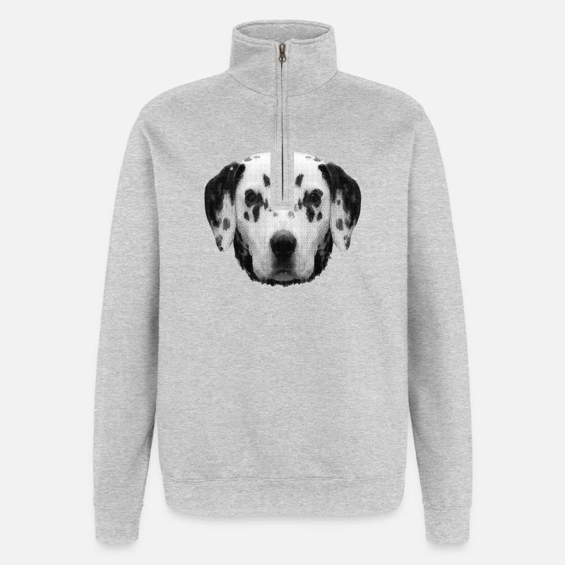 shirts mann, Dalmatinerkopf - Quarter-Zip-Sweatshirt - Grau meliert