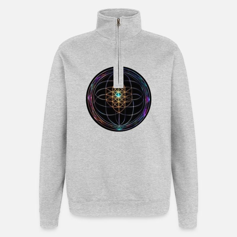 Metatron Scheiben Mandala Glow - Quarter-Zip-Sweatshirt - Grau meliert