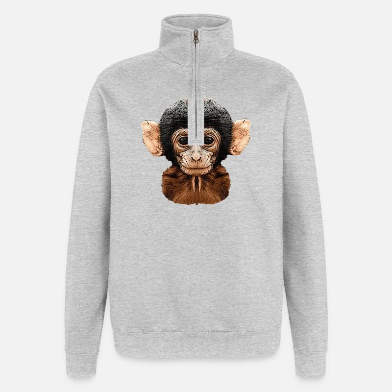 affenkopf, äffchen - Quarter-Zip-Sweatshirt - Grau meliert
